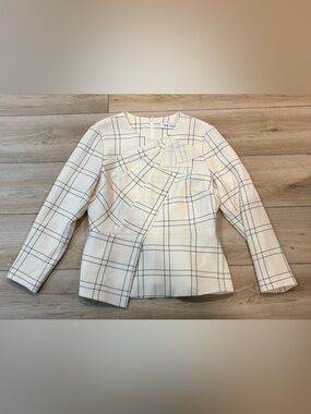 The Fold London Blouse ivory plaid size 8 US 12 UK wool blend
